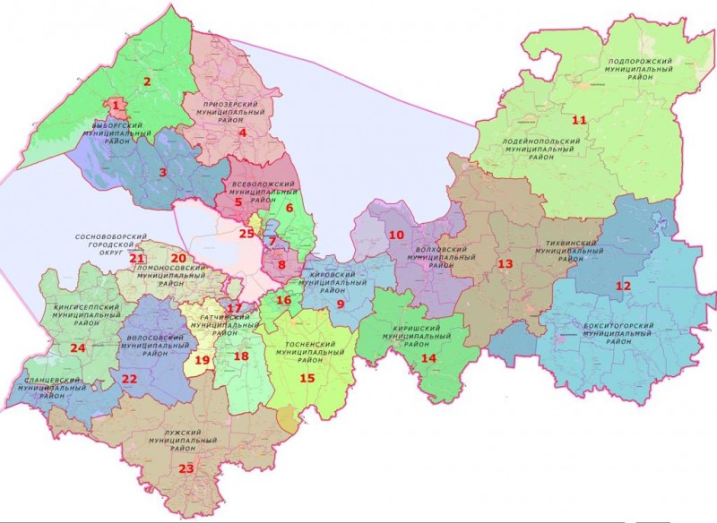 Карта административных районов санкт петербурга и ленинградской области
